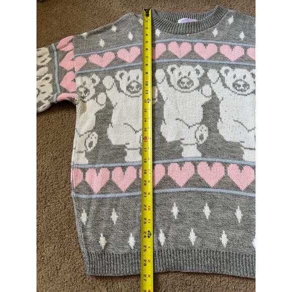 Vintage Arielle Teddy Bear Sweater Pastel Retro Kawaii Y2K Fair Isle Made in USA - Picture 4 of 8